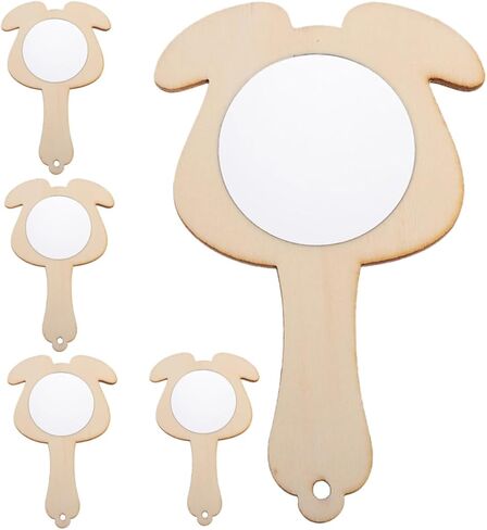 5pcs Unfinished Wooden Handheld Mirrors for Boys and Girls DIY Crafting for Painting and Decorating Art Supplies for Boy Girl Creative Play in Saudi Arabia