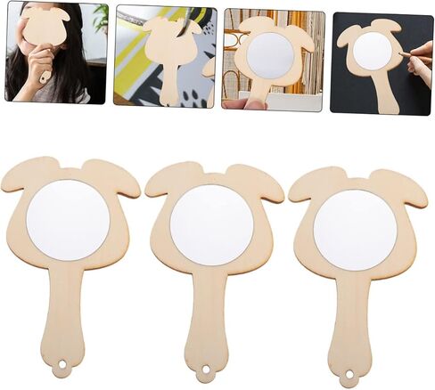 5pcs Unfinished Wooden Handheld Mirrors for Boys and Girls DIY Crafting for Painting and Decorating Art Supplies for Boy Girl Creative Play in Saudi Arabia