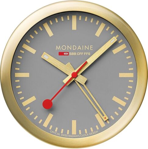 Mondaine A997MCAL86SBV ساعة حائط صغيرة ومنبه بإطار ألومنيوم فضي ومينا رمادي قطر 12.5 سم in Kuwait