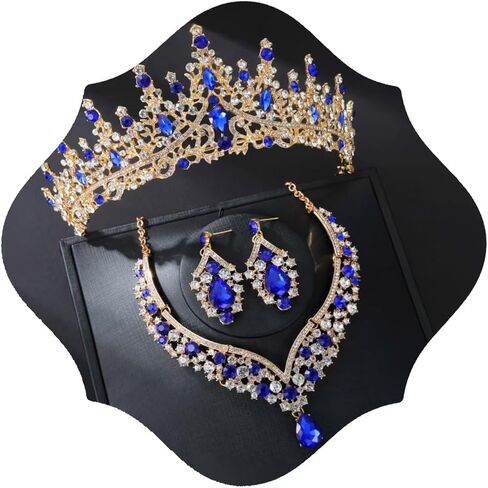 Wynce Tiaras Crowns for Women Earrings Necklace Crystal Bridal Jewelry Set Wedding, Birthday, Quinceañera,Thanksgiving, Halloween, Theater performance, Music Festival, or Costume Party in Saudi Arabia