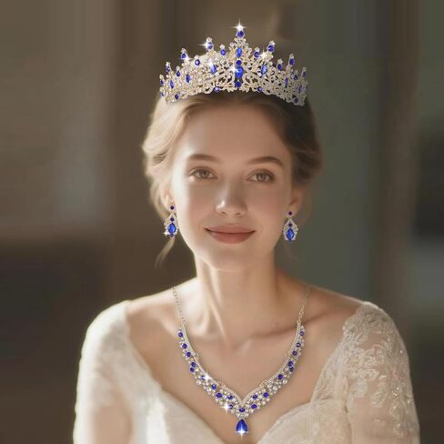 Wynce Tiaras Crowns for Women Earrings Necklace Crystal Bridal Jewelry Set Wedding, Birthday, Quinceañera,Thanksgiving, Halloween, Theater performance, Music Festival, or Costume Party in Saudi Arabia