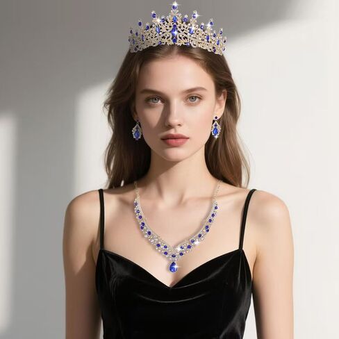 Wynce Tiaras Crowns for Women Earrings Necklace Crystal Bridal Jewelry Set Wedding, Birthday, Quinceañera,Thanksgiving, Halloween, Theater performance, Music Festival, or Costume Party in Saudi Arabia