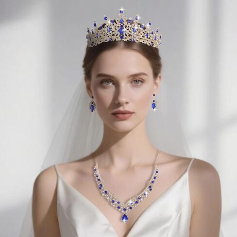 Wynce Tiaras Crowns for Women Earrings Necklace Crystal Bridal Jewelry Set Wedding, Birthday, Quinceañera,Thanksgiving, Halloween, Theater performance, Music Festival, or Costume Party in Saudi Arabia