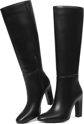 Womens Knee High Boots Round Toe Tall Boots Block High Heel Boots Side Zipper Long Boots Comfortable Fashion Dress Boot in Saudi Arabia