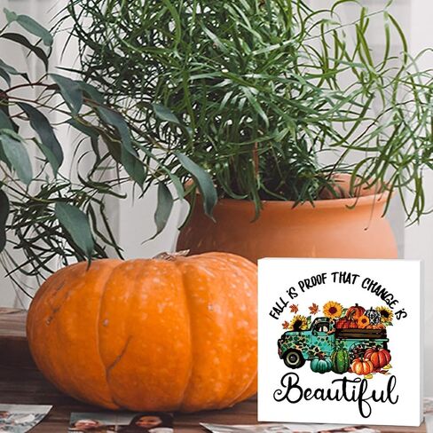 Fall Decor, Fall Decorations For Home Office, Fall Sign, Autumn Decorations, Autumn Pumpkin Harvest Decor, Fall Pumpkin Theme Sign, Fall Desk Shelf Decor 5 X 5 Inch in Saudi Arabia