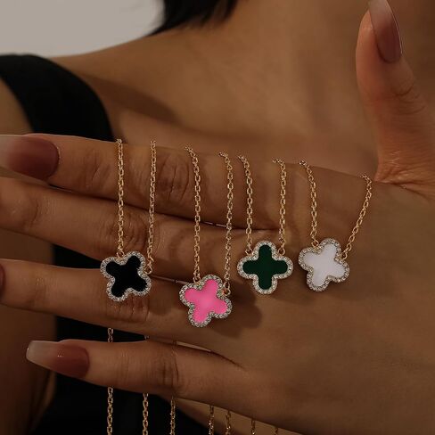 Qitian Clover Necklace for Women 18K Gold Four Leaf Pink Lucky Link Clover Necklaces, Trendy Necklaces Set Jewelry Gifts for Women in Saudi Arabia