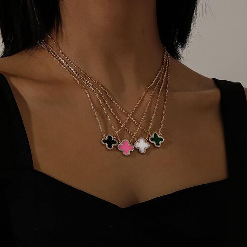 Qitian Clover Necklace for Women 18K Gold Four Leaf Pink Lucky Link Clover Necklaces, Trendy Necklaces Set Jewelry Gifts for Women in Saudi Arabia