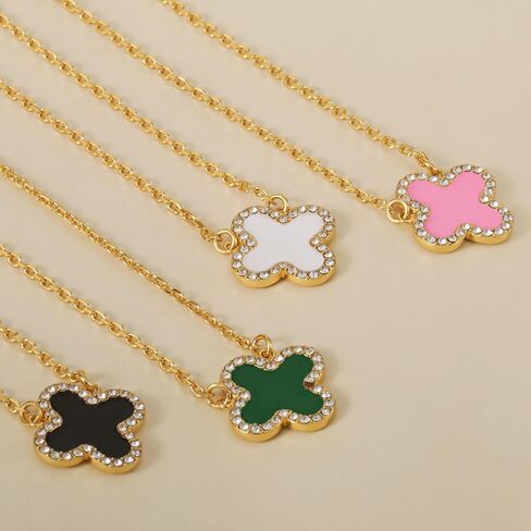 Qitian Clover Necklace for Women 18K Gold Four Leaf Pink Lucky Link Clover Necklaces, Trendy Necklaces Set Jewelry Gifts for Women in Saudi Arabia