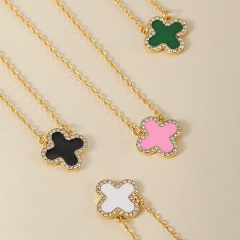 Qitian Clover Necklace for Women 18K Gold Four Leaf Pink Lucky Link Clover Necklaces, Trendy Necklaces Set Jewelry Gifts for Women in Saudi Arabia