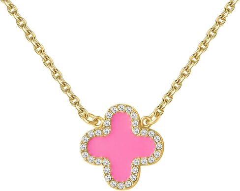 Qitian Clover Necklace for Women 18K Gold Four Leaf Pink Lucky Link Clover Necklaces, Trendy Necklaces Set Jewelry Gifts for Women in Saudi Arabia