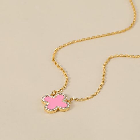 Qitian Clover Necklace for Women 18K Gold Four Leaf Pink Lucky Link Clover Necklaces, Trendy Necklaces Set Jewelry Gifts for Women in Saudi Arabia