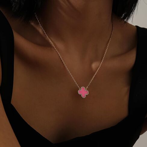 Qitian Clover Necklace for Women 18K Gold Four Leaf Pink Lucky Link Clover Necklaces, Trendy Necklaces Set Jewelry Gifts for Women in Saudi Arabia