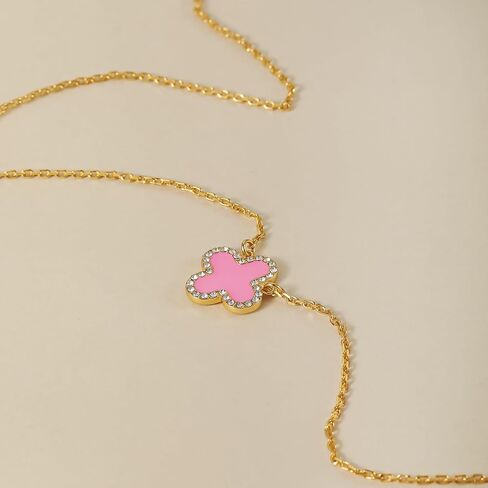 Qitian Clover Necklace for Women 18K Gold Four Leaf Pink Lucky Link Clover Necklaces, Trendy Necklaces Set Jewelry Gifts for Women in Saudi Arabia