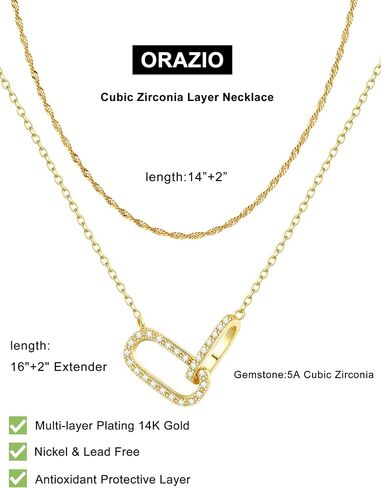 ORAZIO القلائد الذهبية الطبقات للنساء غير تشويه، لذيذ 14K مطلية بالذهب مكعب الزركون قلادة كومة طبقات سلسلة قلادة تكويم لطيف تشيكوسلوفاكيا قلادة قلادة قلادة للنساء in Saudi Arabia