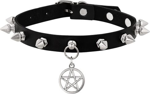 Sacina Gothic Punk Spiked Choker, Black PU Leather Choker Collar, Pentagram Necklace, Star Necklace, Black Choker, Halloween Necklace, Christmas New Year Jewelry Gift for Women in Saudi Arabia
