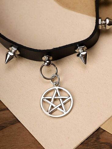 Sacina Gothic Punk Spiked Choker, Black PU Leather Choker Collar, Pentagram Necklace, Star Necklace, Black Choker, Halloween Necklace, Christmas New Year Jewelry Gift for Women in Saudi Arabia