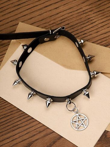 Sacina Gothic Punk Spiked Choker, Black PU Leather Choker Collar, Pentagram Necklace, Star Necklace, Black Choker, Halloween Necklace, Christmas New Year Jewelry Gift for Women in Saudi Arabia