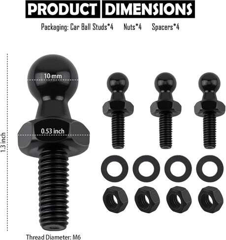 4PCS Car 10mm Ball Stud with Spacers & Nuts,M6 Car Gas Struts Ball Stud Kit as Critical Connecting Parts,Sturdy Cars Accessories Cars Gas Spring Lift Support Strut Balls Studs in Saudi Arabia