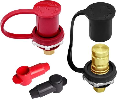 Ampper 3/8" Battery Bulkhead Connectors, 300A Remote Battery Terminals Thru Panel Battery Jump Post Remote Terminal Jumper W/Terminal Cover for Relocation (1 Pair) in Saudi Arabia