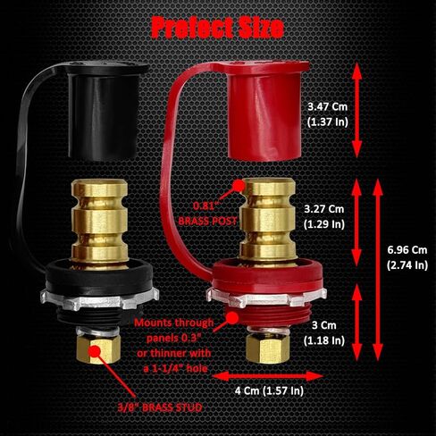 Ampper 3/8" Battery Bulkhead Connectors, 300A Remote Battery Terminals Thru Panel Battery Jump Post Remote Terminal Jumper W/Terminal Cover for Relocation (1 Pair) in Saudi Arabia