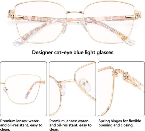 Dollger Blue Light Blocking Glasses for Women Trendy Oversized Computer Eyeglasses Cat Eye Metal Frame bluelight glasses Gold in Kuwait