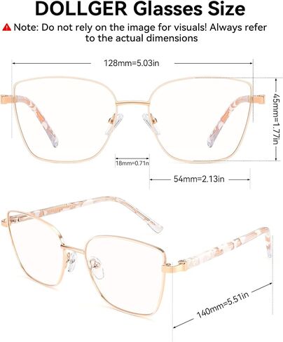Dollger Blue Light Blocking Glasses for Women Trendy Oversized Computer Eyeglasses Cat Eye Metal Frame bluelight glasses Gold in Kuwait