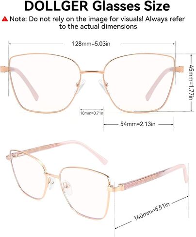 Dollger Blue Light Blocking Glasses for Women Trendy Oversized Computer Eyeglasses Cat Eye Metal Frame bluelight glasses Gold in Kuwait