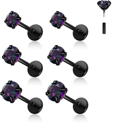 6PCS Titanium Internal Thread Cubic Zirconia Labret Stud-16G Helix Tragus Cartilage Earring for Helix, Tragus, Conch, Nose, Lip, Medusa -body Jewelry for Woman Man in Kuwait