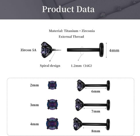6PCS Titanium Internal Thread Cubic Zirconia Labret Stud-16G Helix Tragus Cartilage Earring for Helix, Tragus, Conch, Nose, Lip, Medusa -body Jewelry for Woman Man in Kuwait