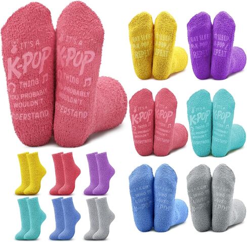 Ramede 6 Pairs Grip Fuzzy Crew Socks for Women Men Novelty Socks Funny Movie Theater K-pop Memorabilia for Xmas Birthday Gift in Saudi Arabia
