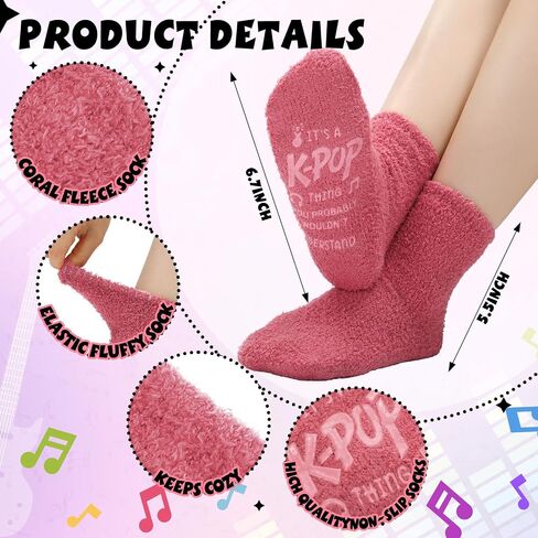 Ramede 6 Pairs Grip Fuzzy Crew Socks for Women Men Novelty Socks Funny Movie Theater K-pop Memorabilia for Xmas Birthday Gift in Saudi Arabia