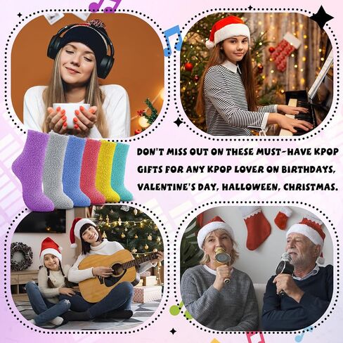 Ramede 6 Pairs Grip Fuzzy Crew Socks for Women Men Novelty Socks Funny Movie Theater K-pop Memorabilia for Xmas Birthday Gift in Saudi Arabia