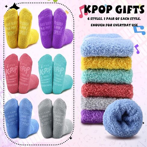 Ramede 6 Pairs Grip Fuzzy Crew Socks for Women Men Novelty Socks Funny Movie Theater K-pop Memorabilia for Xmas Birthday Gift in Saudi Arabia