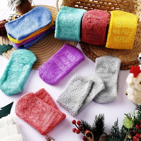 Ramede 6 Pairs Grip Fuzzy Crew Socks for Women Men Novelty Socks Funny Movie Theater K-pop Memorabilia for Xmas Birthday Gift in Saudi Arabia