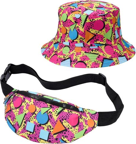 2 Pcs 80s 90s Fanny Pack Bucket Hat Waist Bag 80s 90s Outfit Retro Summer Sports Party Fashion Accessories for Men Women (Green) in Saudi Arabia