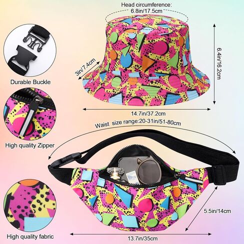 2 Pcs 80s 90s Fanny Pack Bucket Hat Waist Bag 80s 90s Outfit Retro Summer Sports Party Fashion Accessories for Men Women (Green) in Saudi Arabia