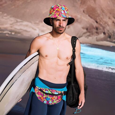 2 Pcs 80s 90s Fanny Pack Bucket Hat Waist Bag 80s 90s Outfit Retro Summer Sports Party Fashion Accessories for Men Women (Green) in Saudi Arabia