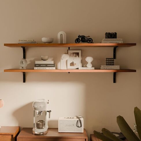12x60Inch Rustic Walnut Wood Floating Shelves 2-Pack - Farmhouse Brown Wall Shelves with 100 lbs Capacity, Easy Installation for Living Room, Kitchen, Bathroom in Saudi Arabia