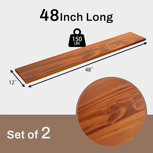 12x60Inch Rustic Walnut Wood Floating Shelves 2-Pack - Farmhouse Brown Wall Shelves with 100 lbs Capacity, Easy Installation for Living Room, Kitchen, Bathroom in Saudi Arabia