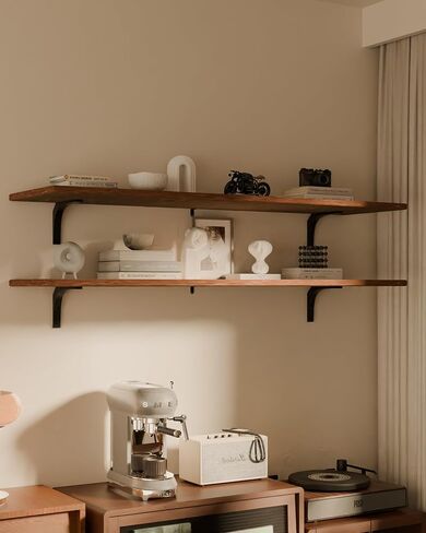 12x60Inch Rustic Walnut Wood Floating Shelves 2-Pack - Farmhouse Brown Wall Shelves with 100 lbs Capacity, Easy Installation for Living Room, Kitchen, Bathroom in Saudi Arabia
