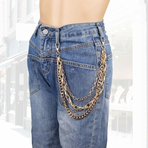 Gold Pants Chain for Men & Women, Multi-Layer Hip Hop Jean Chain Wallet Belt Keychain Accessory for Punk Goth Rock Fashion in Saudi Arabia