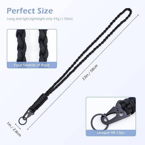 Heavy Duty Neck Lanyard Keychain for Men Women Outdoor Survival, Rainbow Parachute Rope Necklace Keychains with HK Clip Key Ring for ID Card Badge Holder, Camera, Wallet and Keys in Kuwait