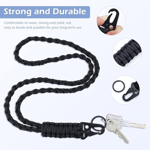 Heavy Duty Neck Lanyard Keychain for Men Women Outdoor Survival, Rainbow Parachute Rope Necklace Keychains with HK Clip Key Ring for ID Card Badge Holder, Camera, Wallet and Keys in Kuwait