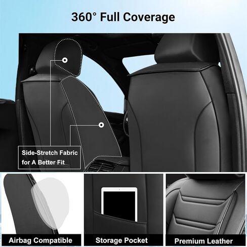 Fit Optima Car Seat Covers for Select Kia Optima 2002-2020 - Full Coverage Leather, Airbag Compatible, Waterproof & All Weather Seat Cushion Protector, Full Set, Black in Kuwait