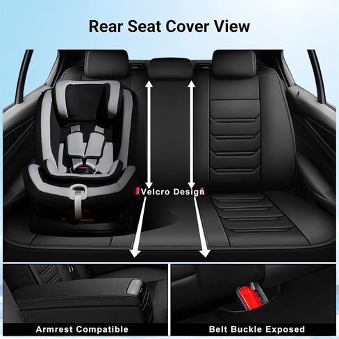 Fit Optima Car Seat Covers for Select Kia Optima 2002-2020 - Full Coverage Leather, Airbag Compatible, Waterproof & All Weather Seat Cushion Protector, Full Set, Black in Kuwait