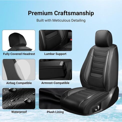 Fit Optima Car Seat Covers for Select Kia Optima 2002-2020 - Full Coverage Leather, Airbag Compatible, Waterproof & All Weather Seat Cushion Protector, Full Set, Black in Kuwait