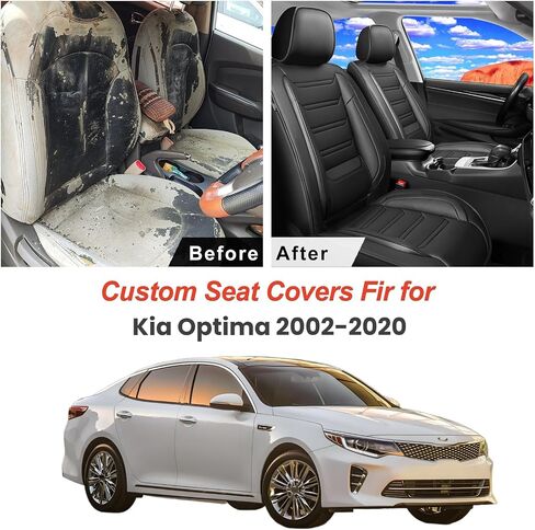 Fit Optima Car Seat Covers for Select Kia Optima 2002-2020 - Full Coverage Leather, Airbag Compatible, Waterproof & All Weather Seat Cushion Protector, Full Set, Black in Kuwait