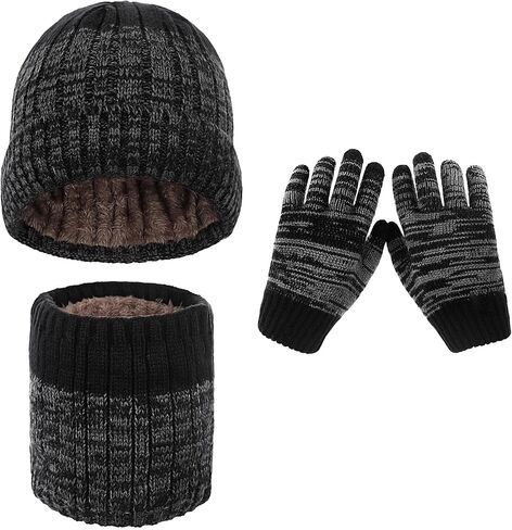 Kid Knit Hat Scarf Glove Set Girls Boys Winter Warm Beanie Cap Snood Neck Warmer Mitten Thermal Set for Age 4-10 Years in Saudi Arabia