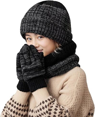Kid Knit Hat Scarf Glove Set Girls Boys Winter Warm Beanie Cap Snood Neck Warmer Mitten Thermal Set for Age 4-10 Years in Saudi Arabia