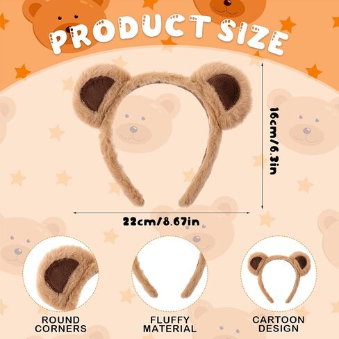 2 PCS Bear Ears Headband Cute Animal Ear Hair Hoops Makeup Face Wash Hair Band Party Festival Headwear Cosplay Costume Decoration Hair Accessories for Women Girls in Saudi Arabia
